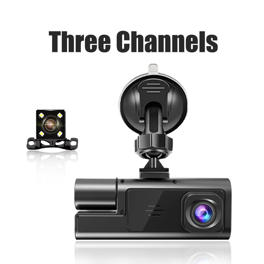 3 Lens WiFi Dash Cam – Front, Inside & Rear 1080P Car Camera with Night Vision