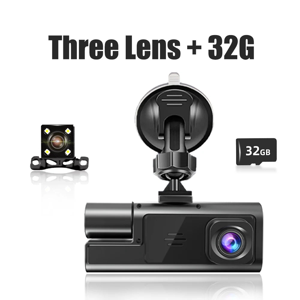 3 Lens WiFi Dash Cam – Front, Inside & Rear 1080P Car Camera with Night Vision