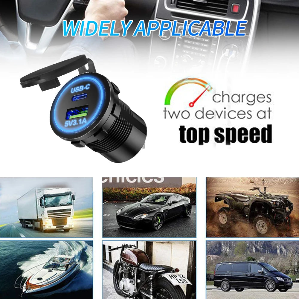30W Dual USB Car Charger-Fast Charging 12-24v Waterproof Car Charger